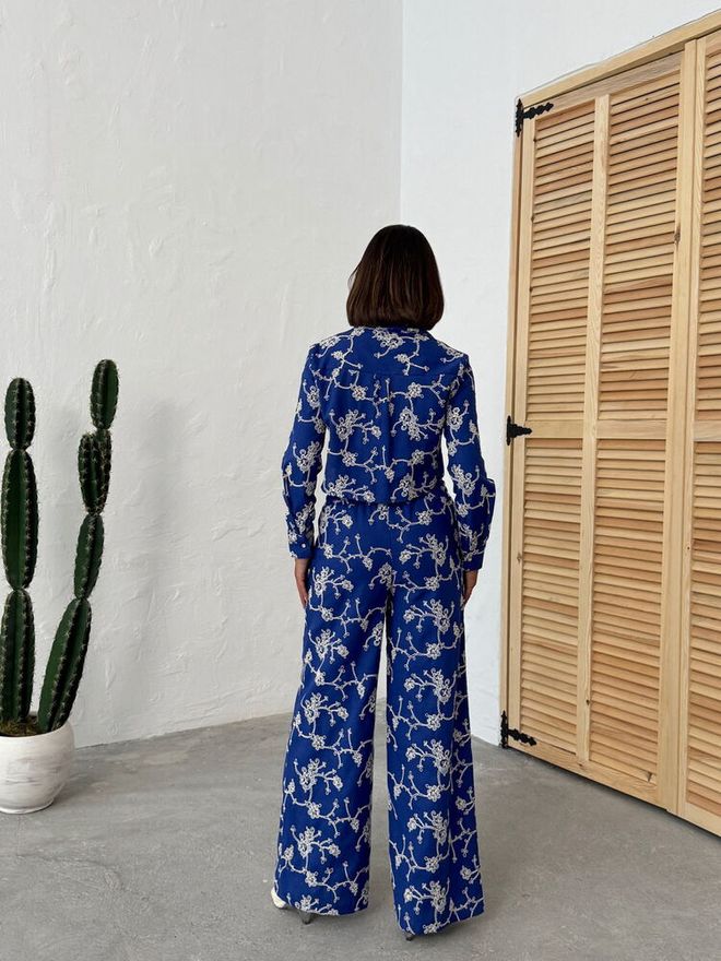 Topshow Blue Floral Palazzo Set With Slant Pocket Wholesale Clothing Elegant