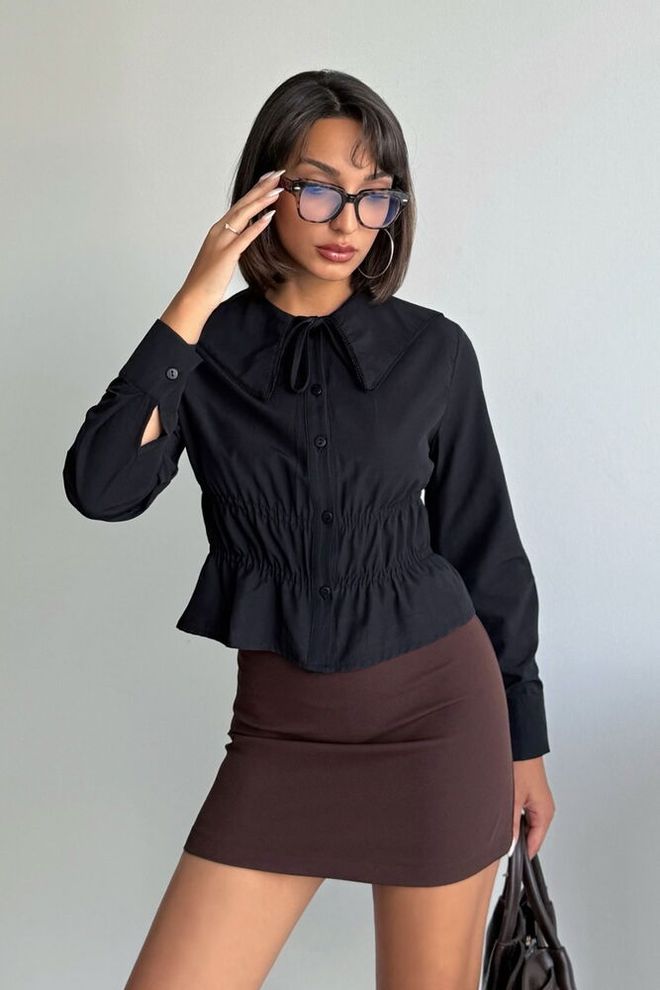 Topshow Blusa Negra Elegante Formal Casual Preppy Ropa al por mayor Casual