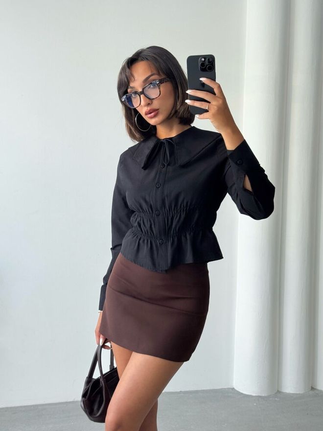 Topshow Siyah Zarif Resmi Gündelik Kolej Bluz Toptan Giyim Ev Hali