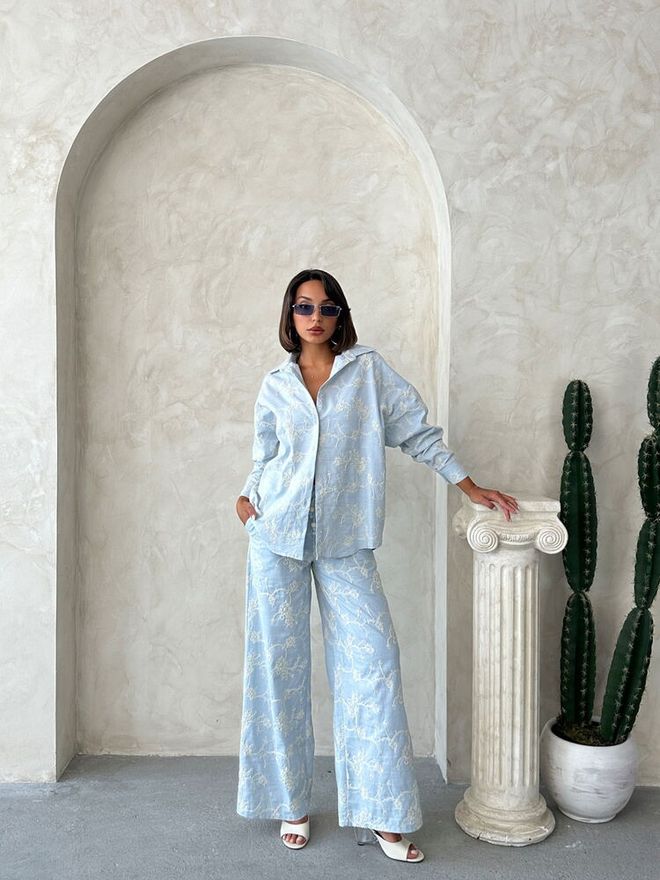 Topshow Blue Casual Elegant Pants Wholesale Clothing 1