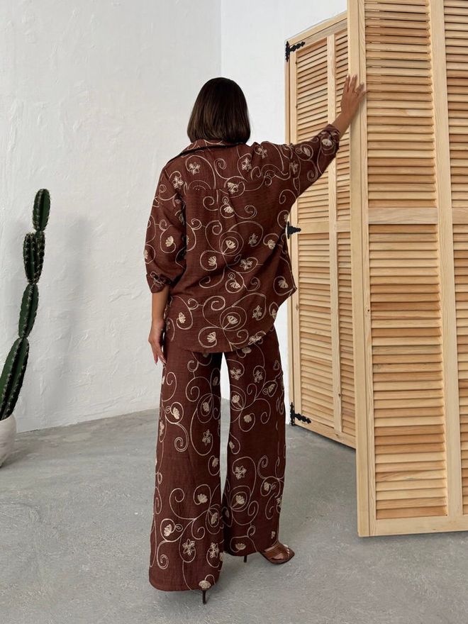 Topshow Brown Floral Buttoned Palazzo Wholesale Clothing Boho