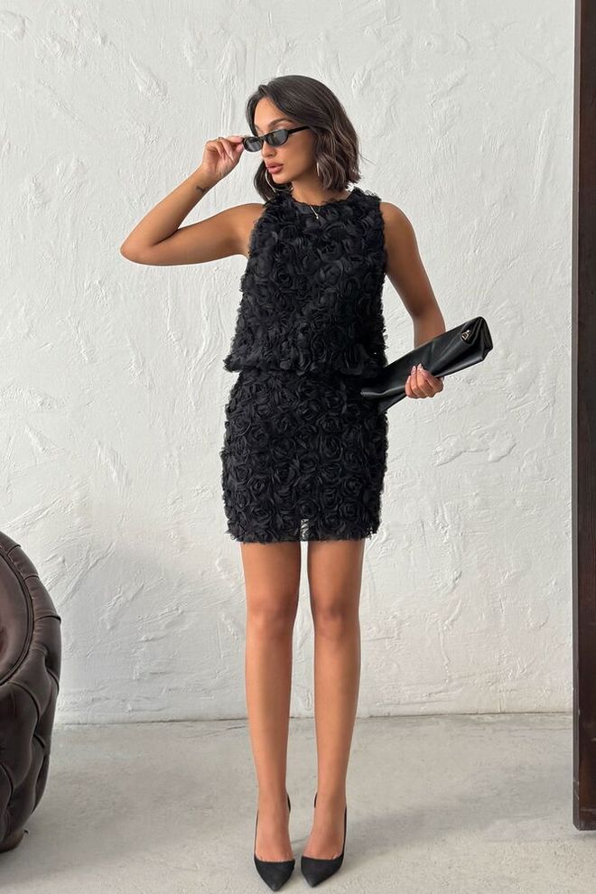 Topshow Siyah Zarif Işıltılı Seksi Resmi Bodycon Mini Etek Toptan Giyim Seksi