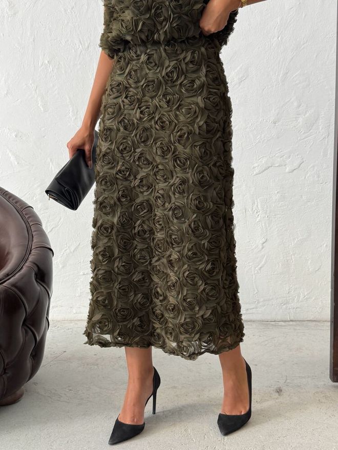 Topshow Green Elegant Asymmetrical Maxi Skirt Wholesale Clothing Spring