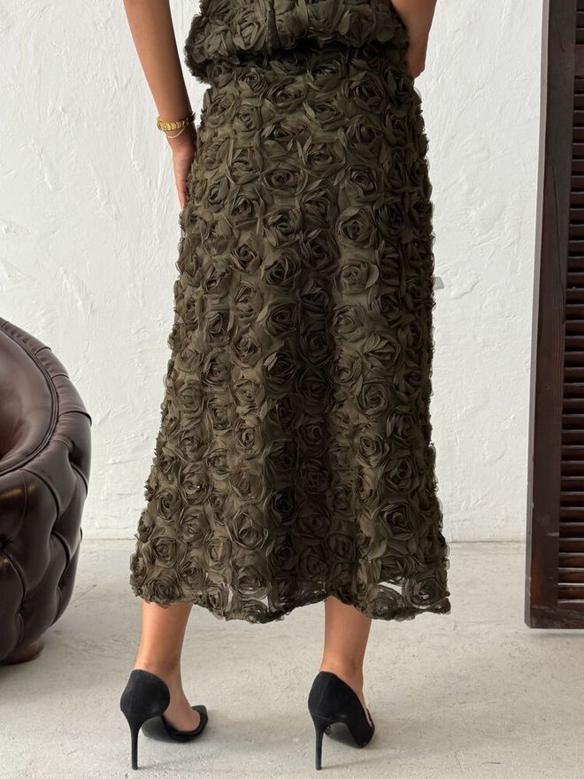 Topshow Green Elegant Asymmetrical Maxi Skirt Wholesale Clothing Glam