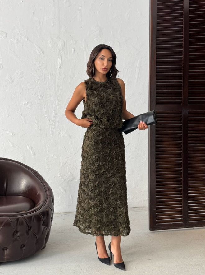 Topshow Green Elegant Asymmetrical Maxi Skirt Wholesale Clothing Christmas