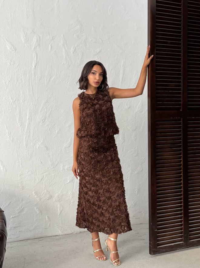 Topshow Brown Elegant Formal Vintage Bodycon Maxi Skirt Wholesale Clothing Work