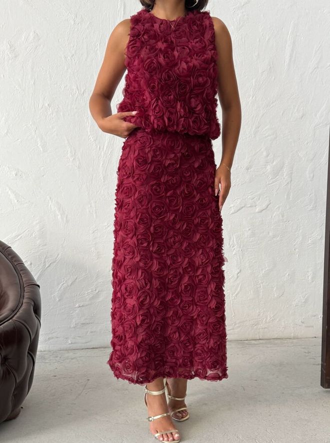 Topshow Claret Red Elegant High Waist Maxi Pencil Skirt Wholesale Clothing Christmas