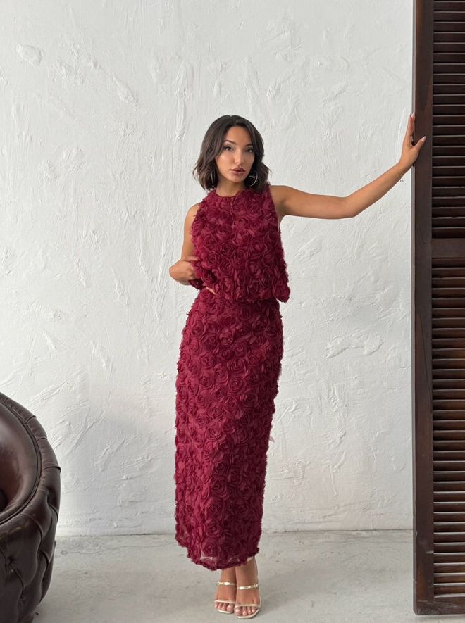 Topshow Claret Red Elegant High Waist Maxi Pencil Skirt Wholesale Clothing 1