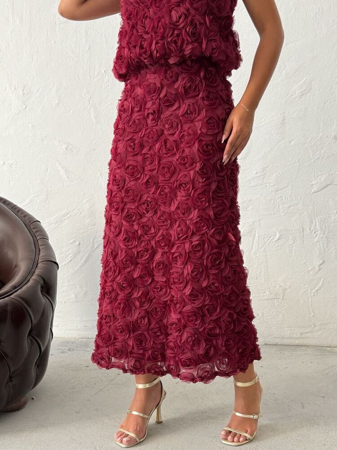 Topshow Claret Red Elegant High Waist Maxi Pencil Skirt Wholesale Clothing Spring