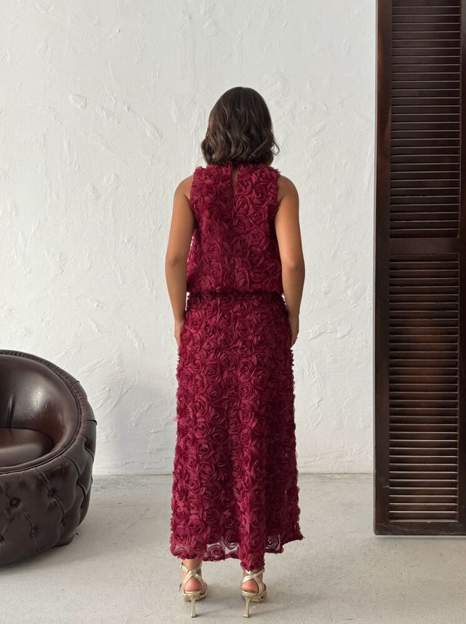 Topshow Claret Red Elegant High Waist Maxi Pencil Skirt Wholesale Clothing Sexy
