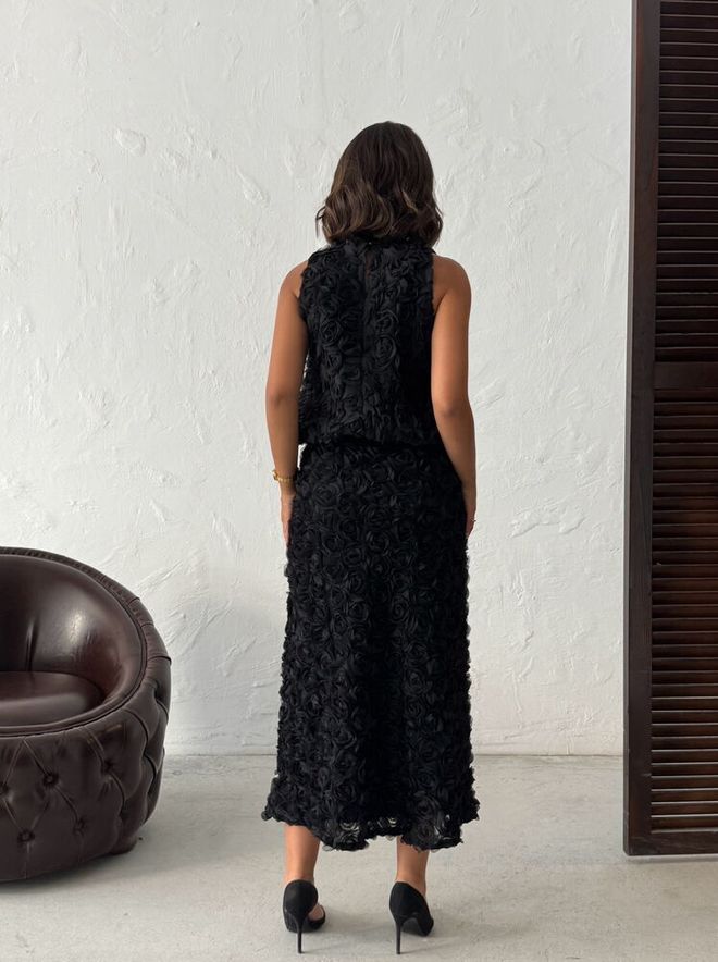 Topshow Black Elegant Flared Midi Skirt High Waist Wholesale Clothing Sexy
