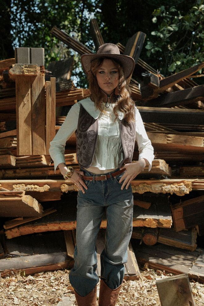 Topshow Καφέ Φλοράλ Western Casual Αμάνικο Μπλουζάκι Χονδρικό εμπόριο ενδυμάτων Western