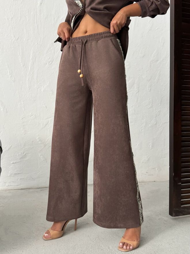 Topshow Brown Palazzo Pants With Wide Leg And Mid Waist Wholesale Clothing Spring