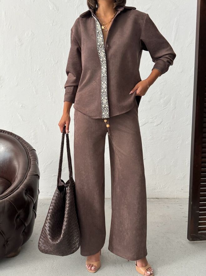 Topshow Brown Palazzo Pants With Wide Leg And Mid Waist Wholesale Clothing Work