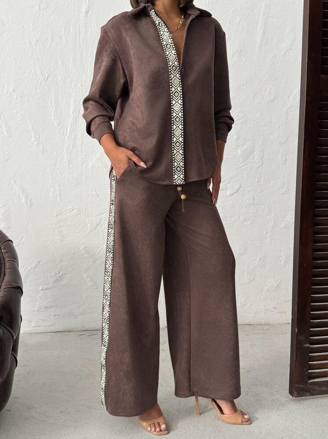 Topshow Brown Palazzo Pants With Wide Leg And Mid Waist Wholesale Clothing 1