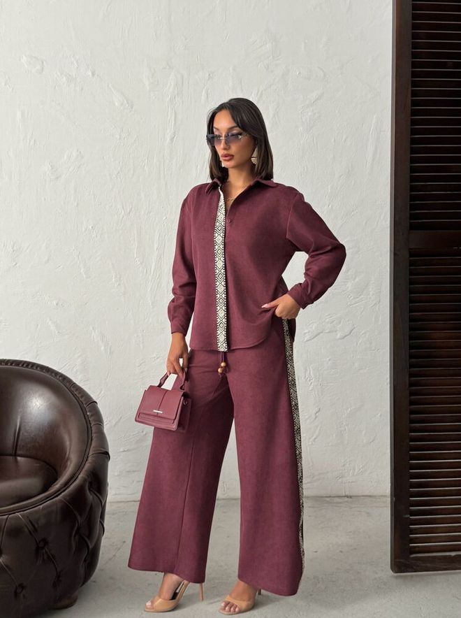 Topshow Claret Red Palazzo Pants With Wide Leg Wholesale Clothing 1