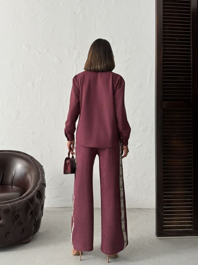 Topshow Claret Red Palazzo Pants With Wide Leg Wholesale Clothing Casual