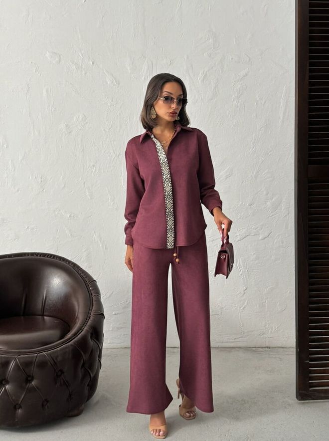 Topshow Claret Red Palazzo Pants With Wide Leg Wholesale Clothing Work