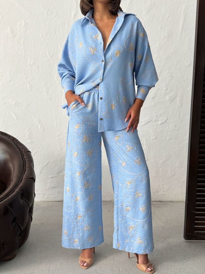 Topshow Blue Elegant Casual Boho Palazzo Pants Wholesale Clothing Spring