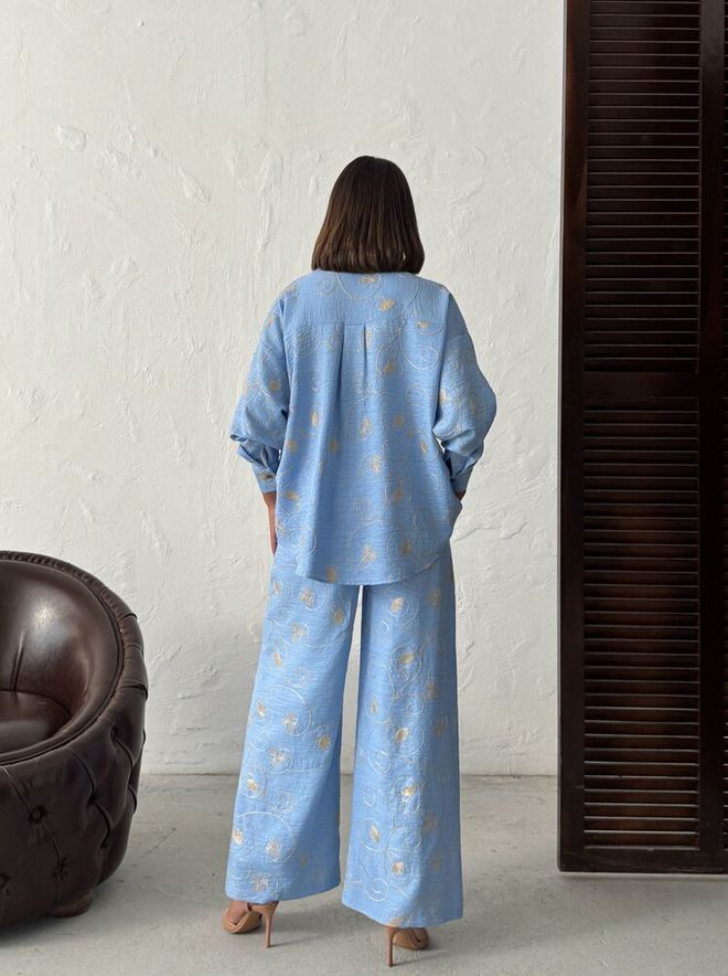 Topshow Blue Elegant Casual Boho Palazzo Pants Wholesale Clothing Boho