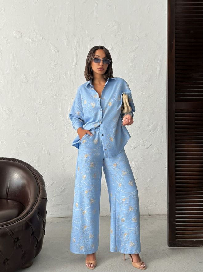 Topshow Blue Elegant Casual Boho Palazzo Pants Wholesale Clothing Lounge
