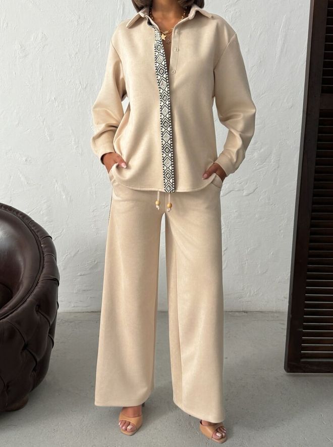 Topshow Beige Palazzo Pants With Drawstring And Slant Pockets Wholesale Clothing Spring