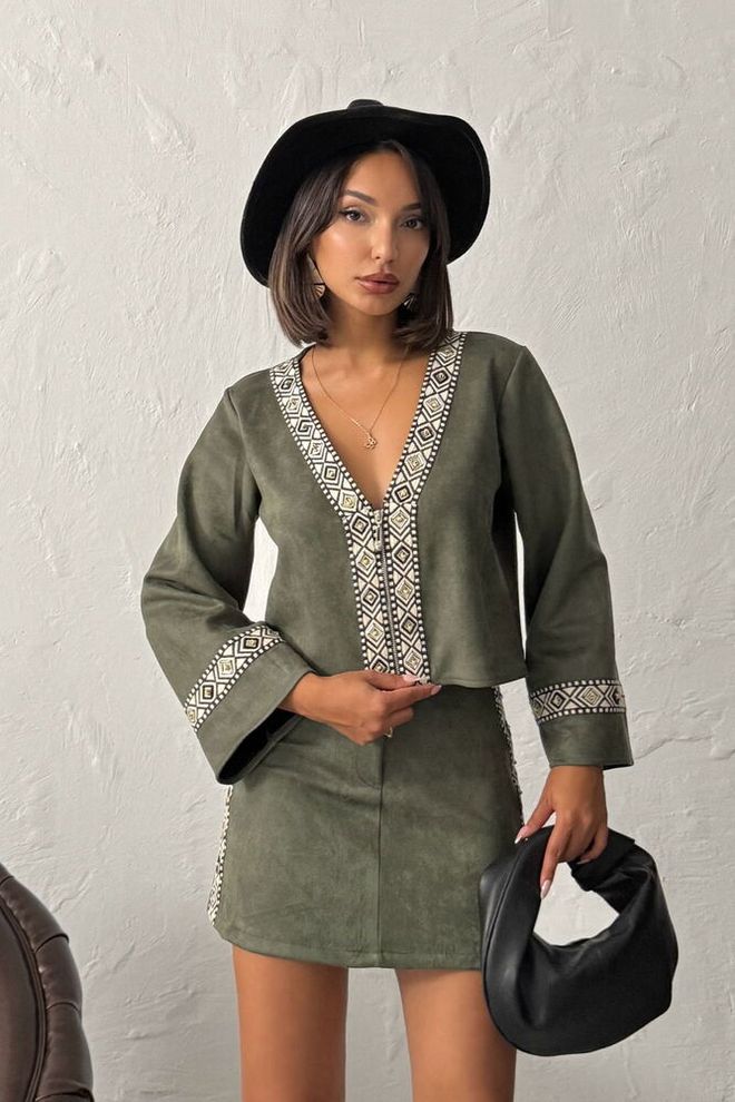 Topshow Πράσινη Boho Μπλούζα Με Ριχτό Λαιμό Χονδρικό εμπόριο ενδυμάτων Casual