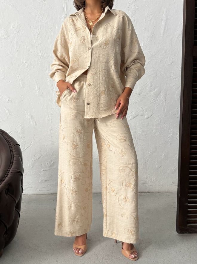 Topshow Beige Palazzo Pants With Drawstring Closure Wholesale Clothing Spring