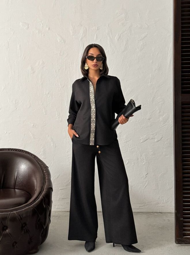 Topshow Black Elegant Formal Vintage Palazzo Pants Wholesale Clothing 1