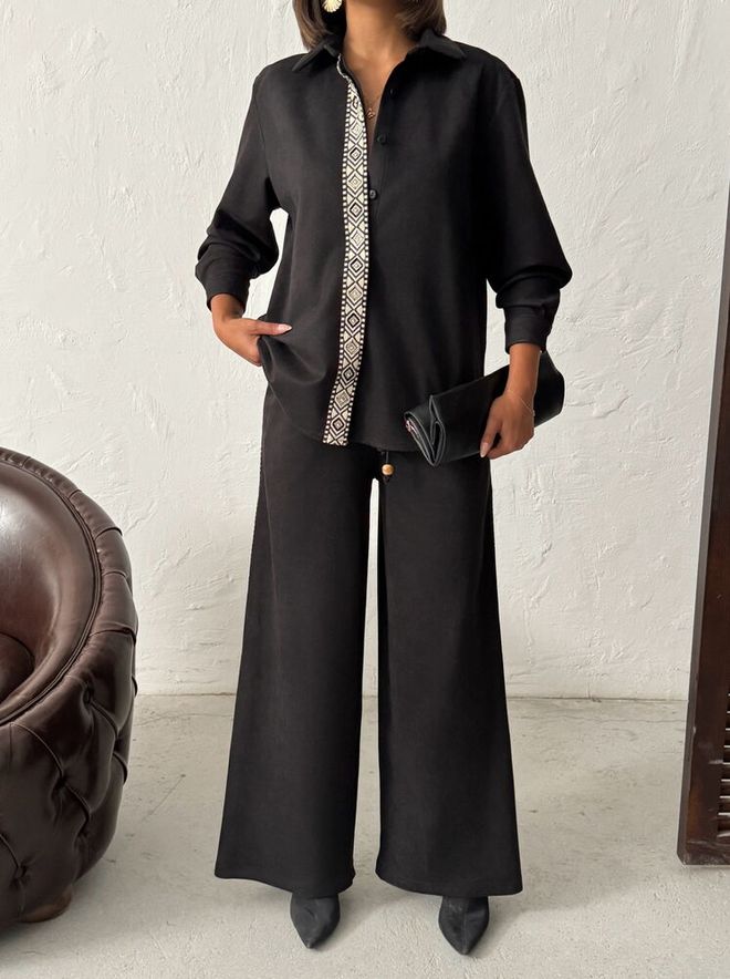 Topshow Black Elegant Formal Vintage Palazzo Pants Wholesale Clothing Work