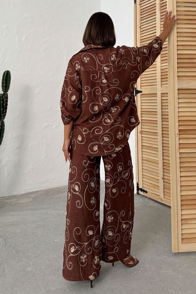 Topshow Brown Ethnic Buttoned Palazzo Pants Wholesale Clothing Spring