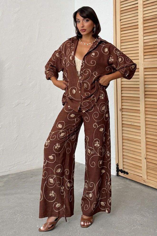 Topshow Pantaloni Palazzo Etnici Maro Cu Nasturi Îmbrăcăminte cu ridicata Casual