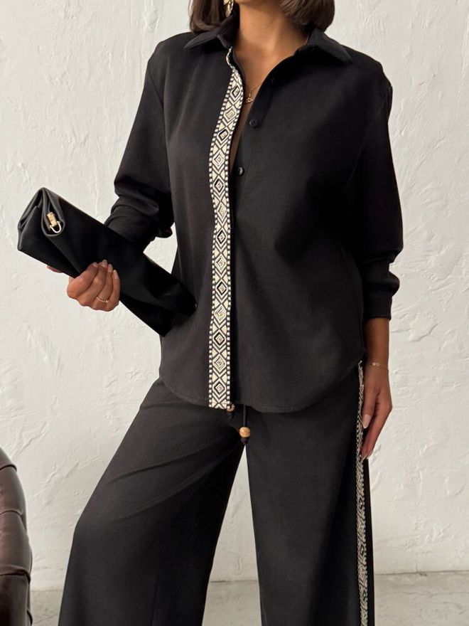 Topshow Элегантная Черная Рубашка С Воротником Поло И Застежкой На Пуговицы Оптовая продажа одежды Весна