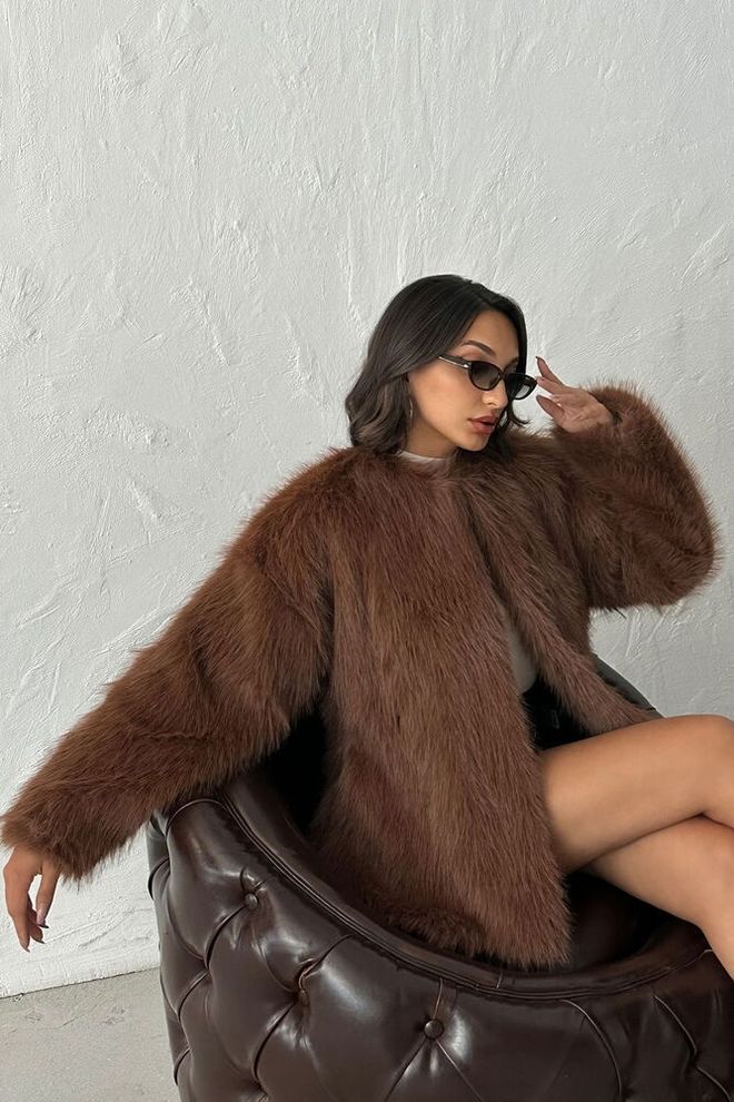 Topshow Braune Glam Elegante Vintage Fell Jacke Großhandelskleidung Jahrgang