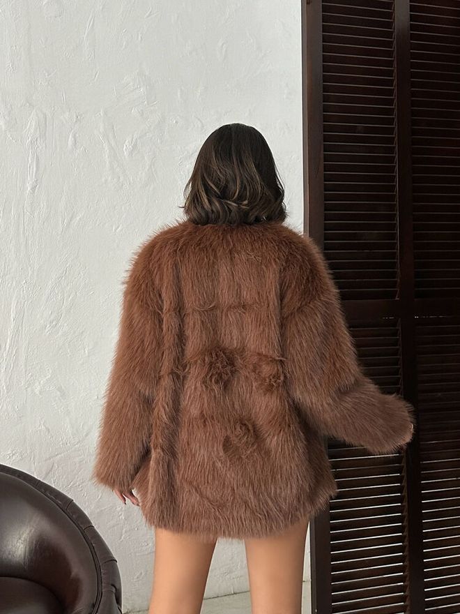 Topshow Brown Glam Elegant Vintage Fur Jacket Wholesale Clothing Sexy