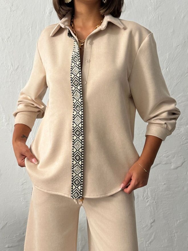 Topshow Бежевая Повседневная Элегантная Скромная Рубашка Оптовая продажа одежды Весна