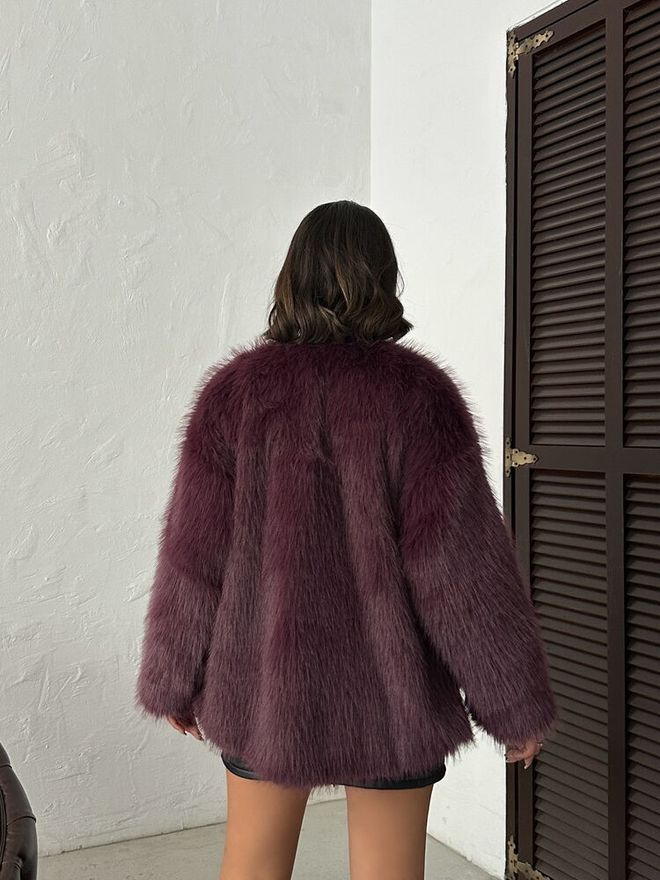 Topshow Claret Red Fur Oversized Glam Jacket Wholesale Clothing Sexy