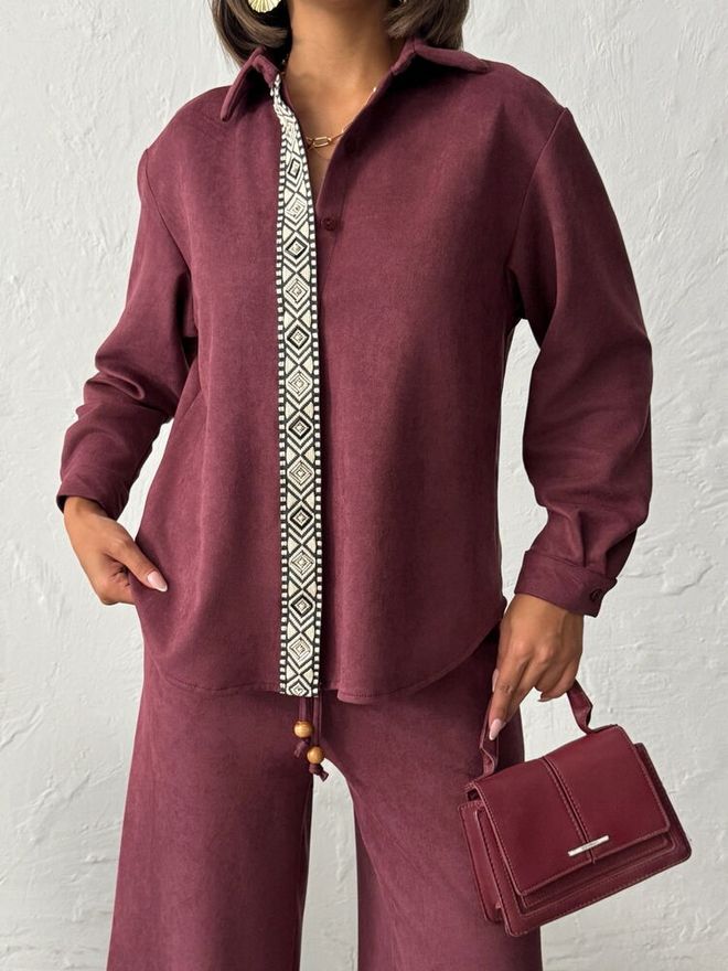 Topshow Бордовая Рубашка С Зубчатой Шеей И Застежкой На Пуговицы Оптовая продажа одежды Весна