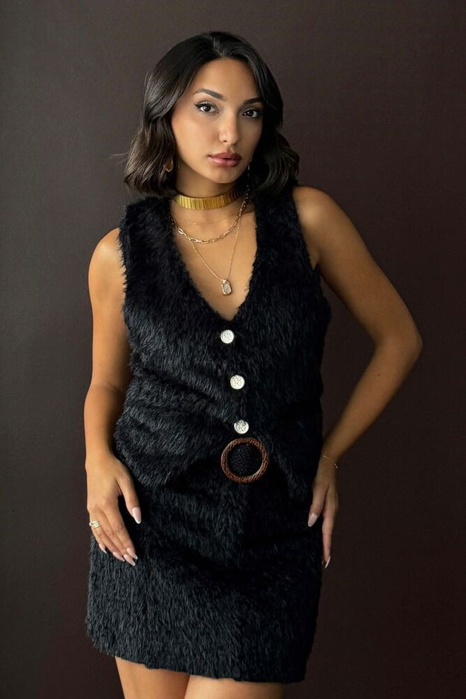 Topshow Čierna Elegantná Priliehavá Vesta Veľkoobchod s oblečením Vintage