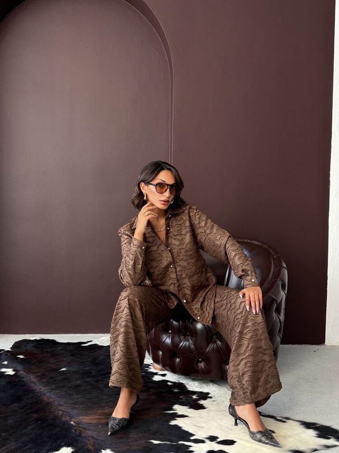 Topshow Brown Casual Streetwear Elegant Shirt Wholesale Clothing Spring