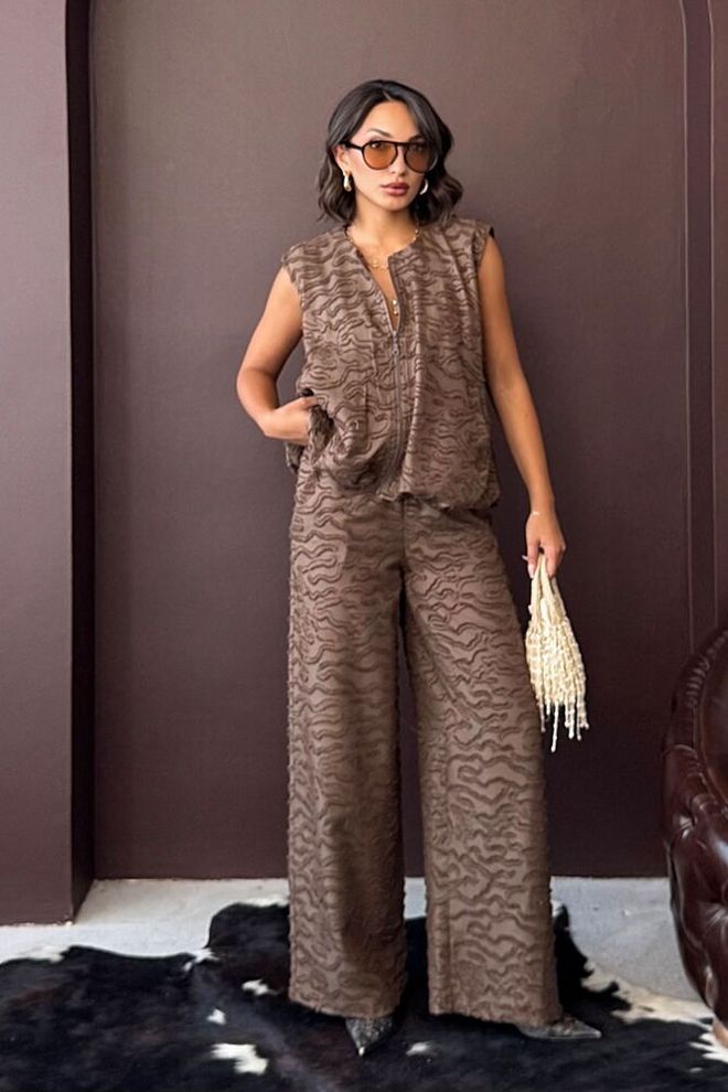 Topshow Pantaloni Palazzo Marrone Modesto Casual Elegante Gamba Larga Abbigliamento all'ingrosso Modesto