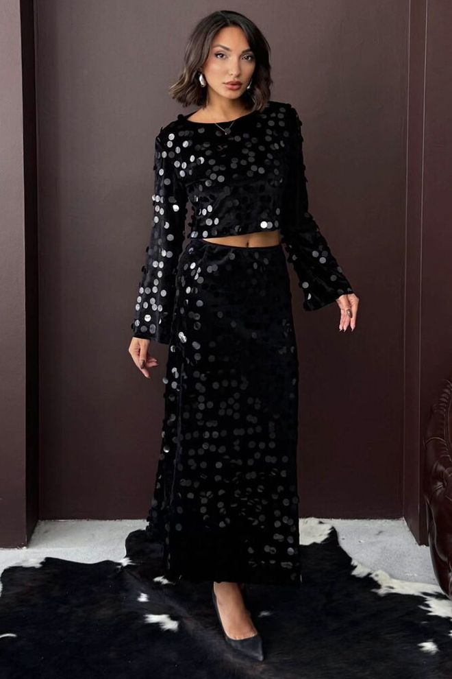 Topshow Schwarz Glam Elegant Formal Polka Dot Bleistift Maxi Rock Hohe Taille Großhandelskleidung Formal
