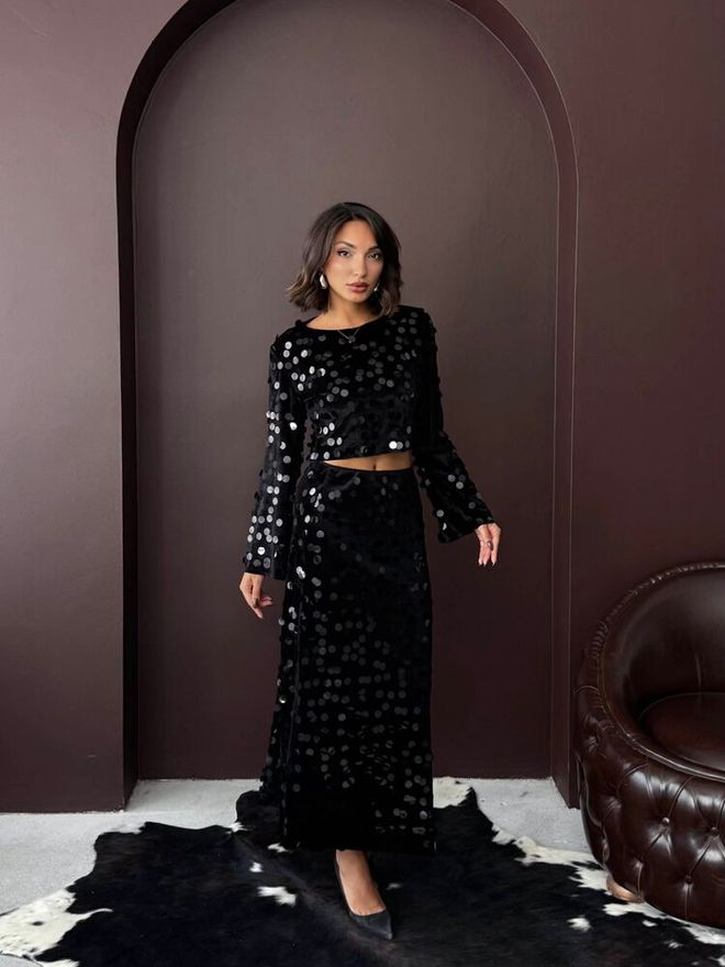 Topshow Črna Glam Eleganten Formalno Polka Dot Svinčnik Maxi Visok Pas Oblačila na debelo Koktajl