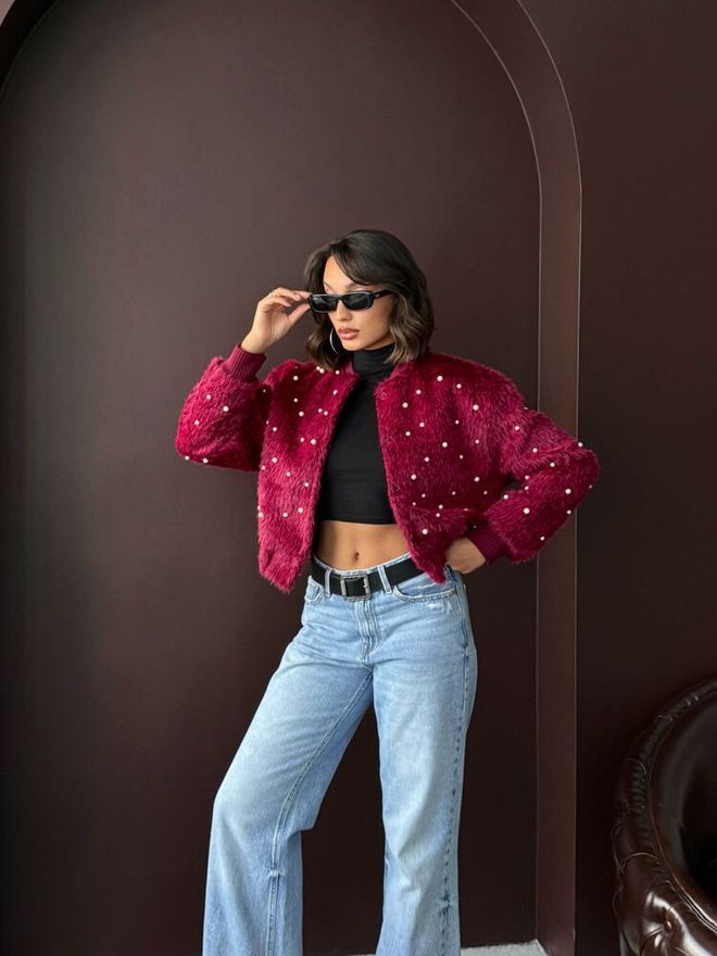 Topshow Claret Red Bomber Jacket Wholesale Clothing Work