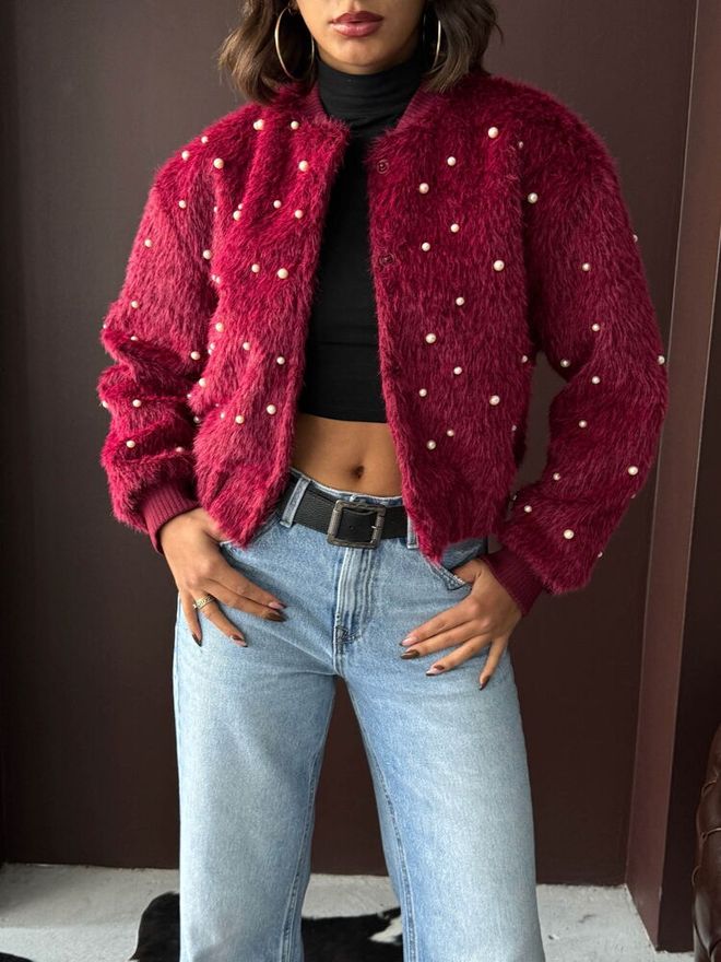 Topshow Claret Red Bomber Jacket Wholesale Clothing Fall
