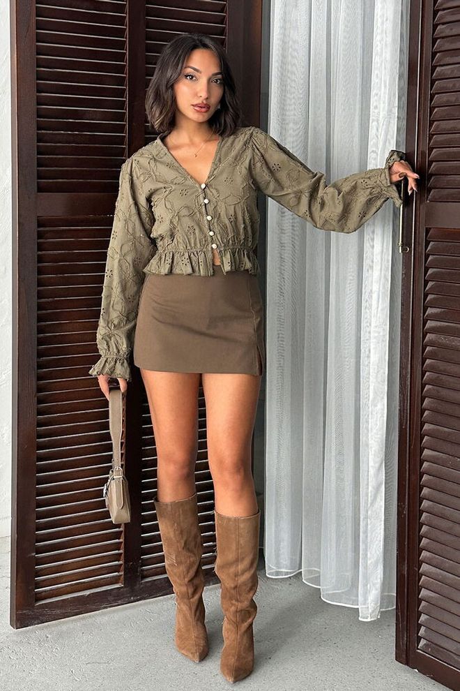 Topshow Camicia Vintage Boho Cachi Con Scollo A V Abbigliamento all'ingrosso Casuale
