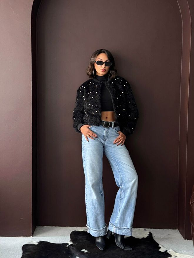 Topshow Black Bomber Jacket Wholesale Clothing Work