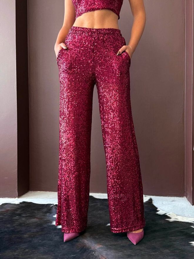 Topshow Pantaloni Roșu Bordo Glam Palazzo Îmbrăcăminte cu ridicata Primăvară