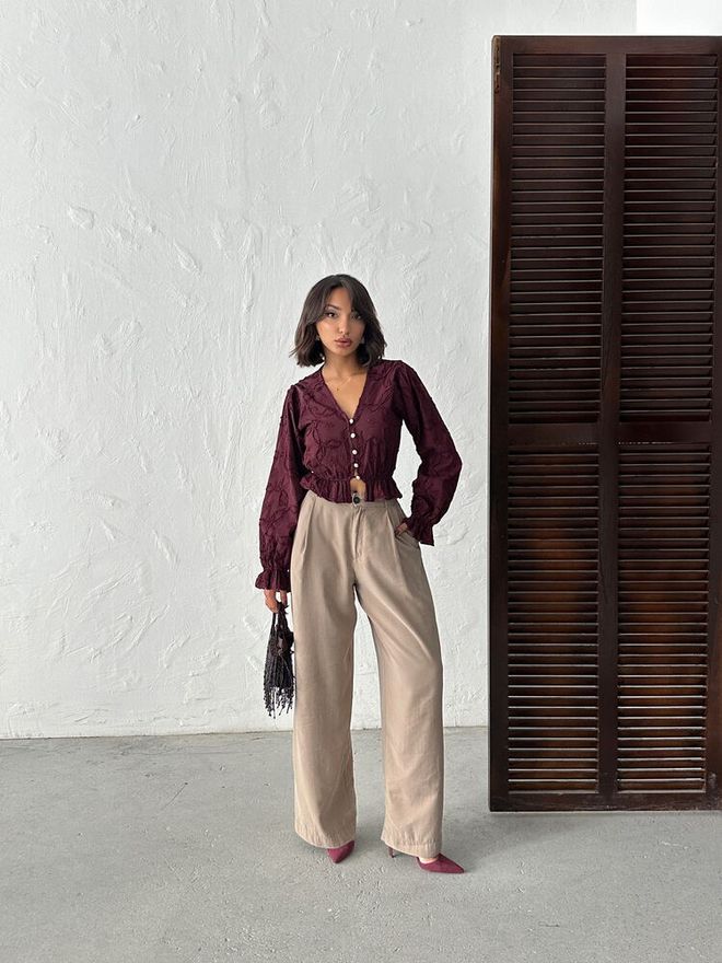 Topshow Blusa Ricamata Con Bottoni Bordeaux Abbigliamento all'ingrosso 1