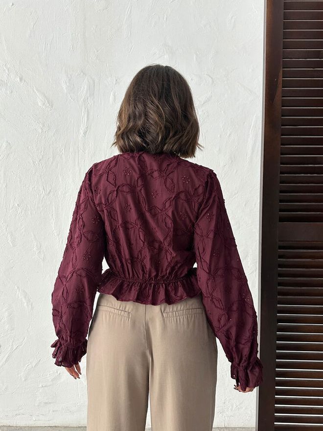 Topshow Blusa Ricamata Con Bottoni Bordeaux Abbigliamento all'ingrosso 4